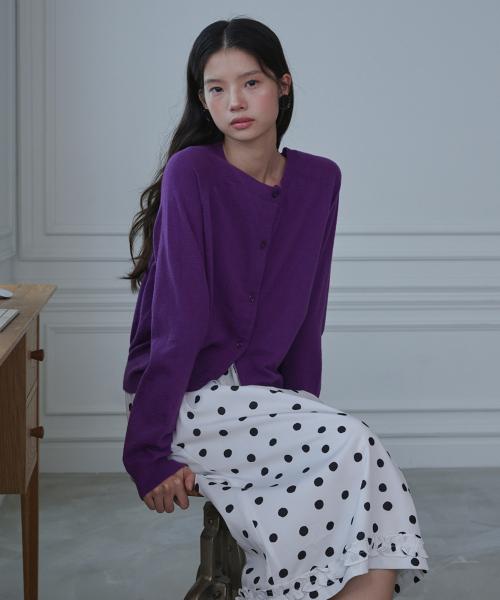 라운드넥 메리노 울 가디건 퍼플
