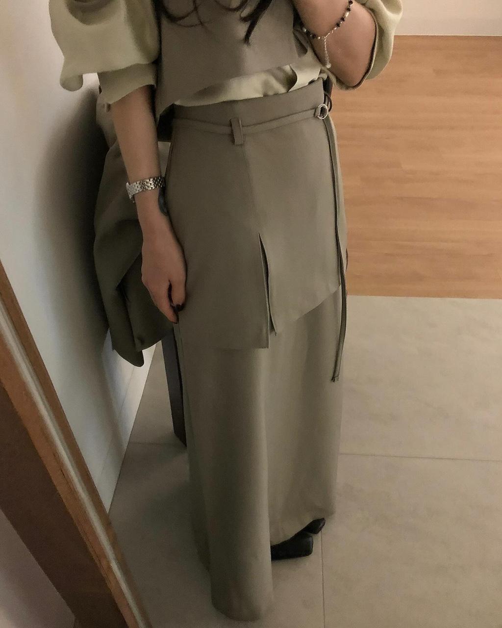 유인어스 데릴 여성 봄 하객룩 출근룩 오피스룩 하이웨스트 레이어드 랩 롱 스커트