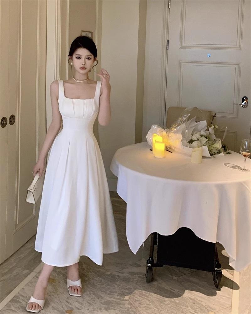 르뚜앙 [당일출고] 항도 여름 셀프웨딩 브라이덜샤워 원피스 화이트 피로연 슬리브리스 스퀘어넥 나시 새틴 롱원피스