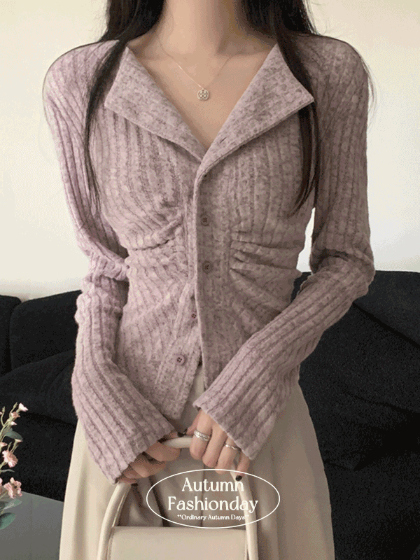 [슬림핏💜]밀키 카라 버튼 골지 가디건 니트 3color