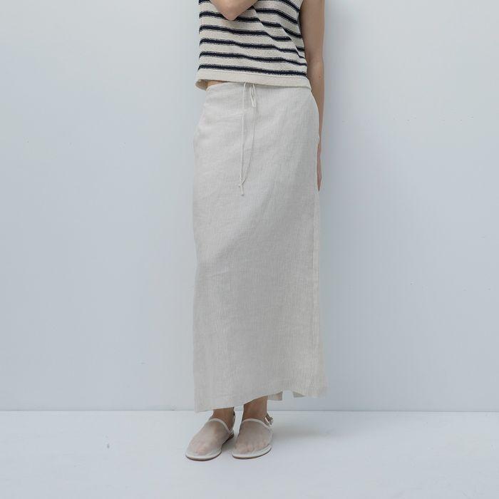 Linen string skirt (beige stripe)