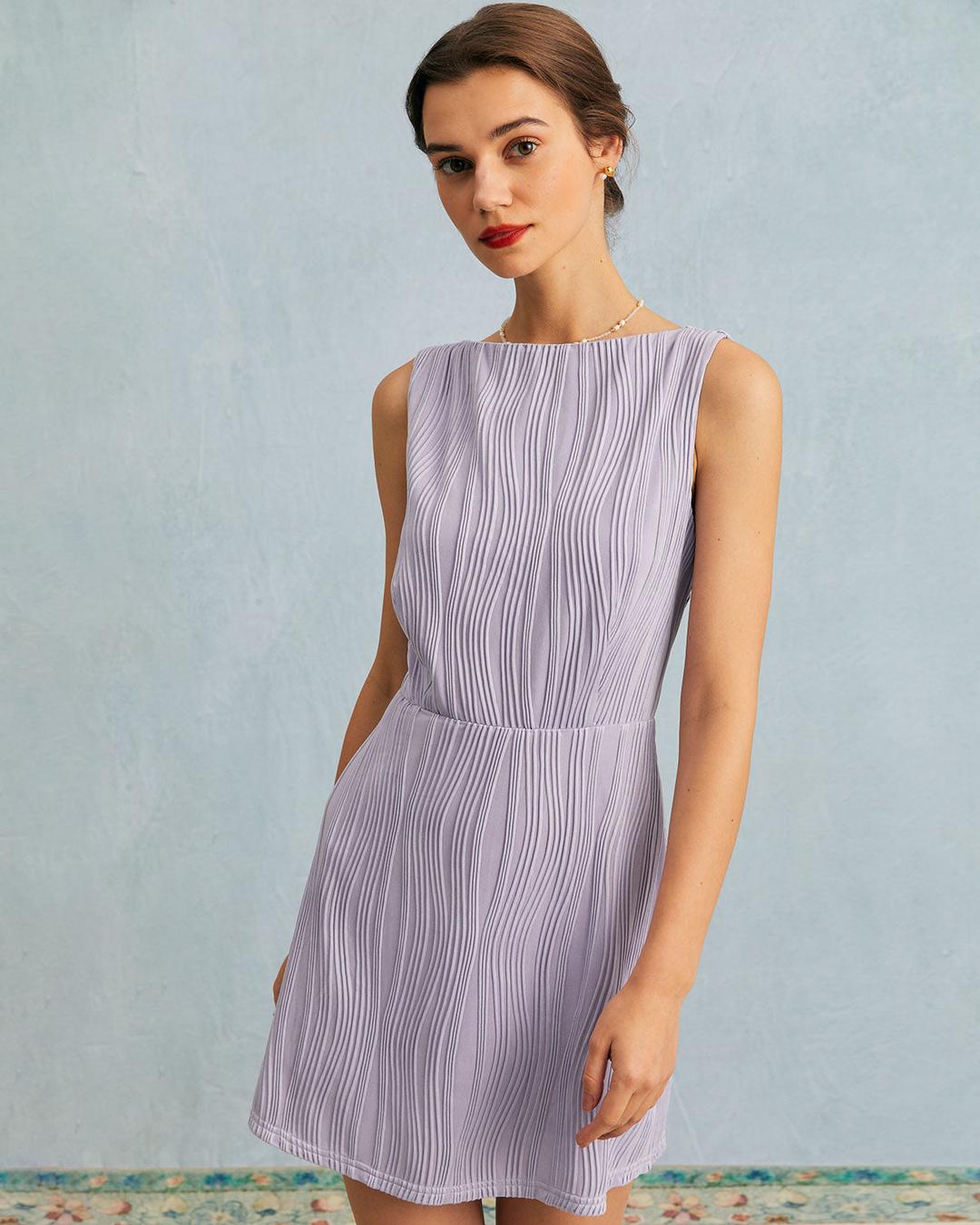 The Purple Water Ripple Textured Sleeveless Mini Dress - Purple / XS