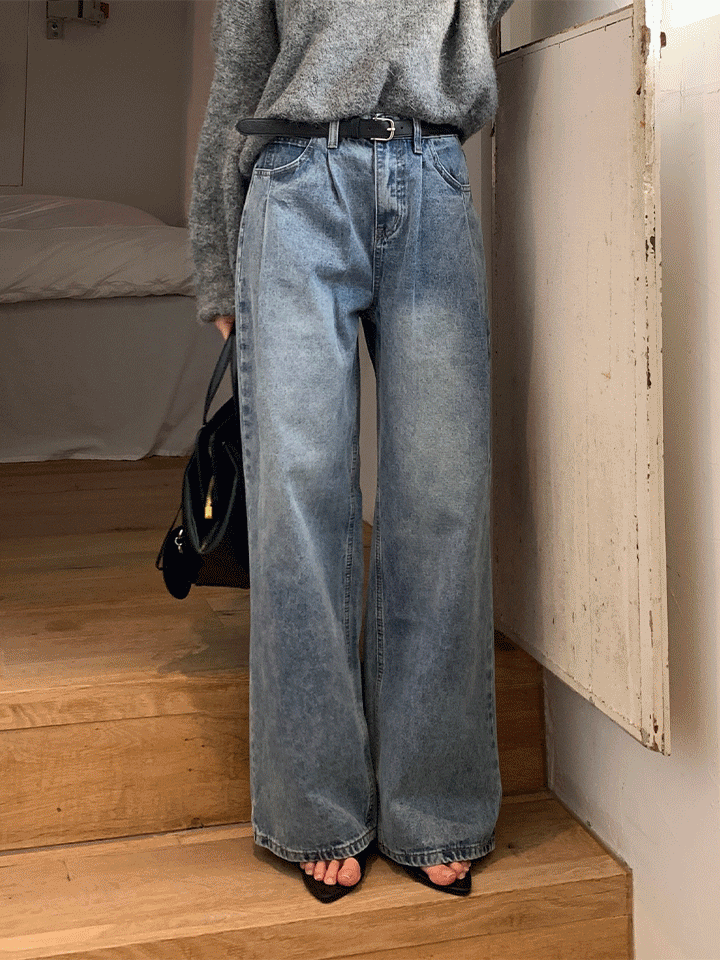 도로니 [숏/기본/롱] 3TYPE 버켄즈 와이드 핀턱 데님 팬츠