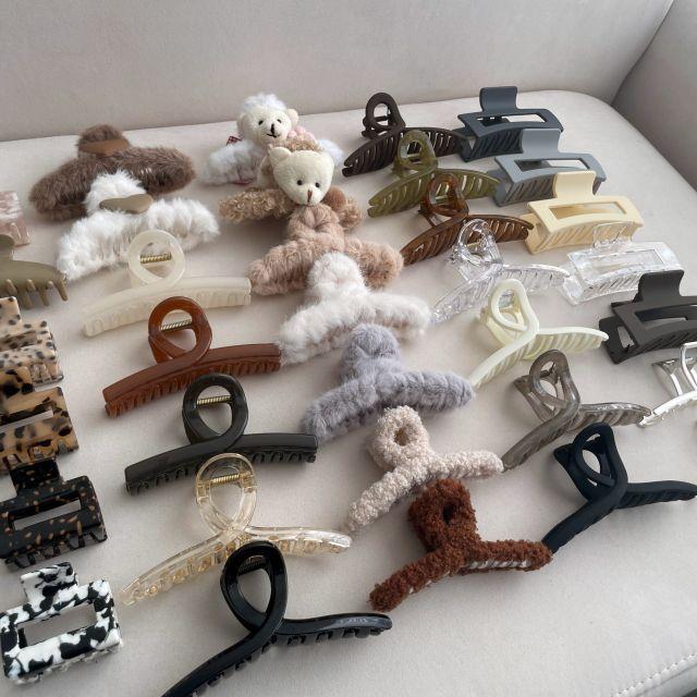 [당일출고]25종 가을/겨울 핑크 퍼 집게핀 반달 뽀글이 메탈 마블 무광 꼬임 올림머리 머리핀