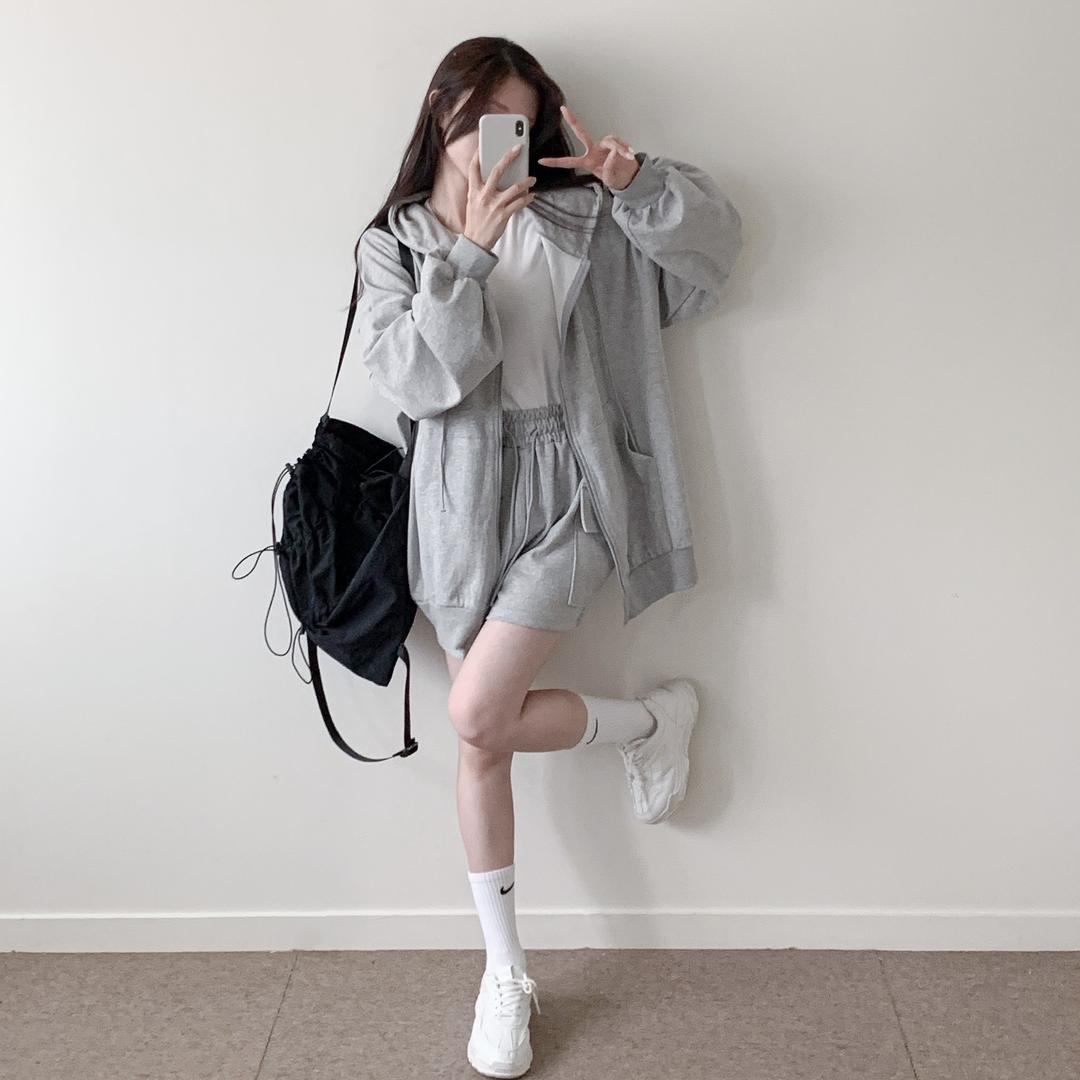 더롯 [SET/박시핏] 트레이닝 후드집업 + 밴딩 카고 숏 반바지 (4color)