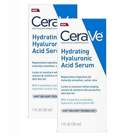 CeraVe Hyaluronic Acid Face Serum | 1 Oz Each | Hydrating Serum for Face With Vitamin B5 | for Normal To Dry Skin | Paraben & Fragrance Free, 2 Pack