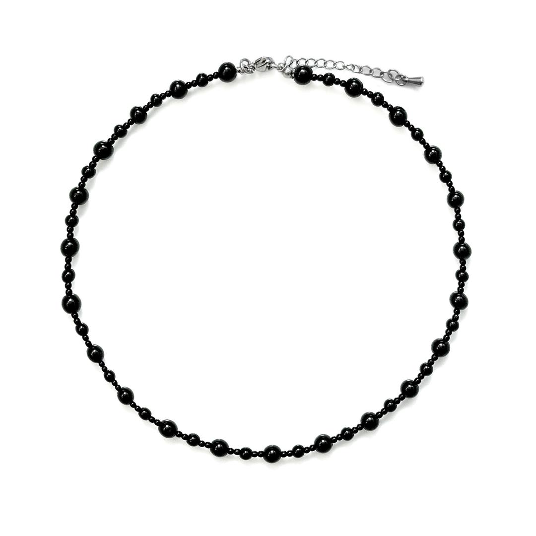 TRIPLE BLACK NECKLACE 트리플 블랙 원석 비즈 목걸이 MD