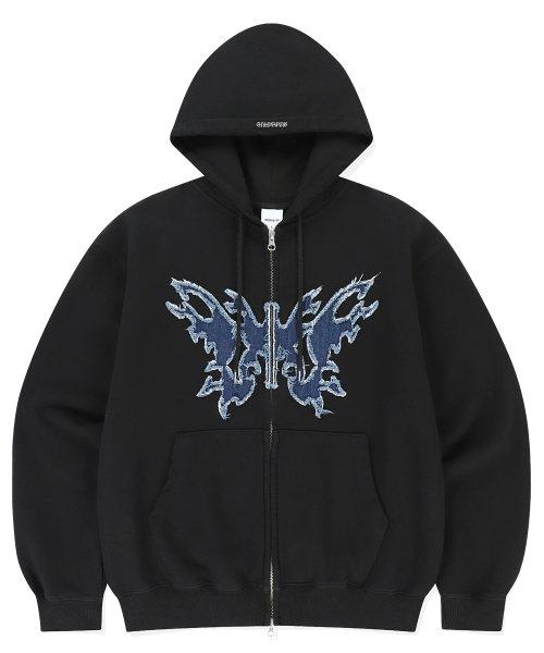 BUTTERFLY APPLIQUE HOOD ZIP-UP BLACK(MG2ESMM413A)