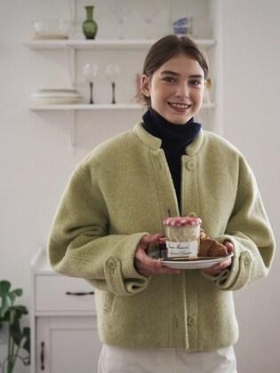 ROUND BOUCLE JACKET_LIGHT GREEN