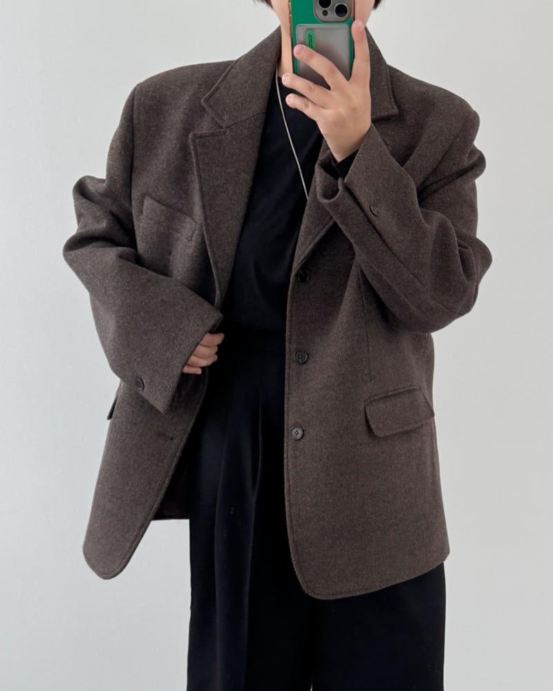 fw 박시핏 여리 자켓 ( 브라운 블랙 ) 모직 울