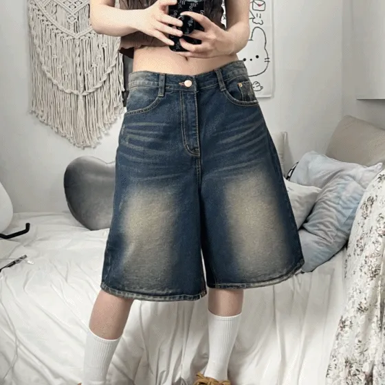 lab half denim pants