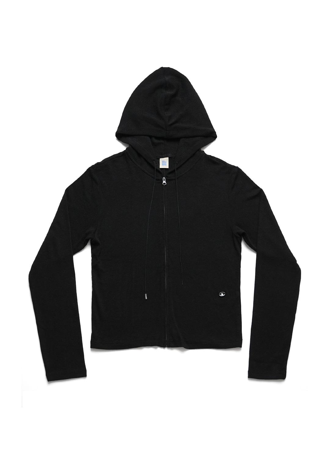 WOOL TENCEL ZIP-UP HOODIE_BLACK