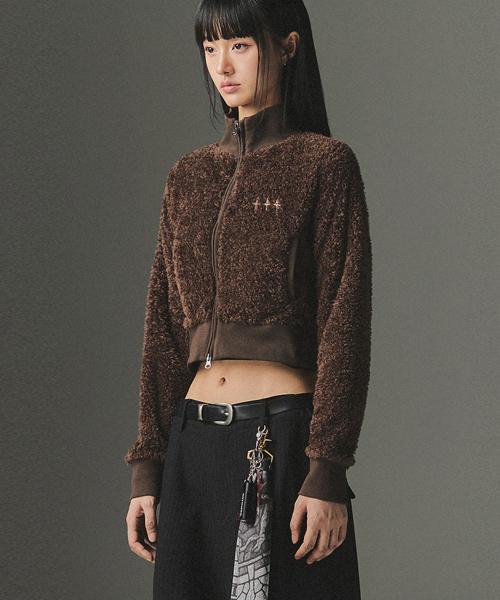 W Chasm Eye High Neck Boucle Zip Up - Brown