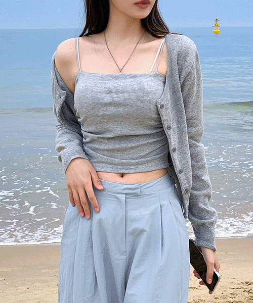 메이드라인 옆가슴 볼륨업 골지 셔링 캡 끈 나시 슬리브리스 - 9color