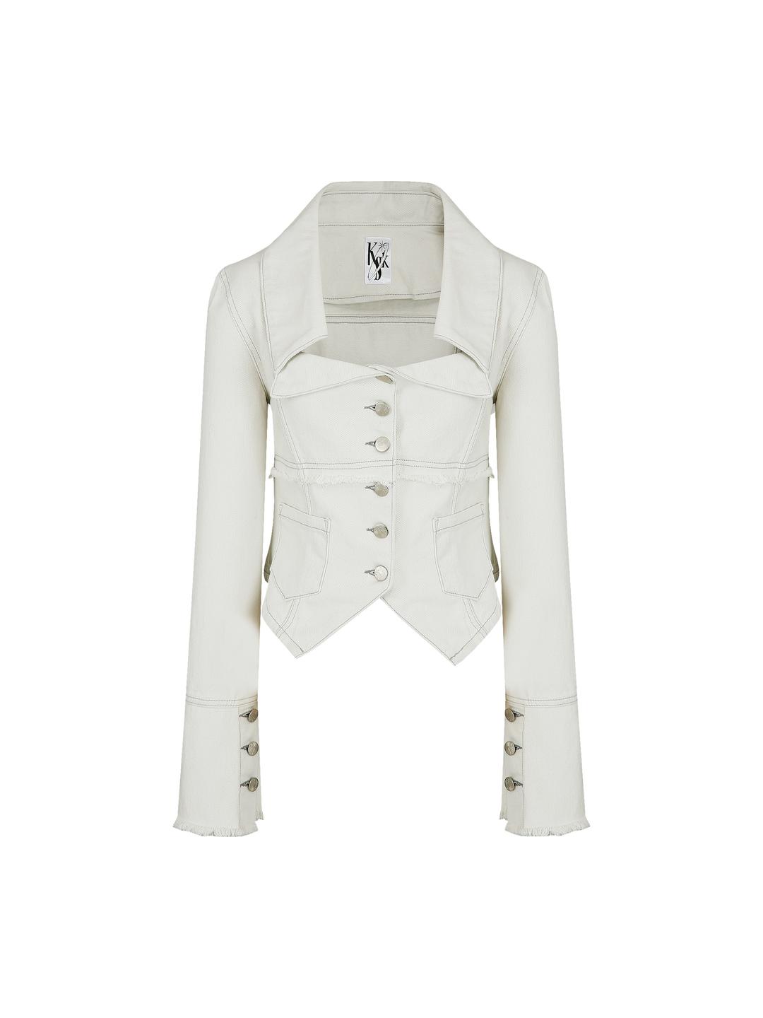 Denim Square Neck Trucker Jacket Off White