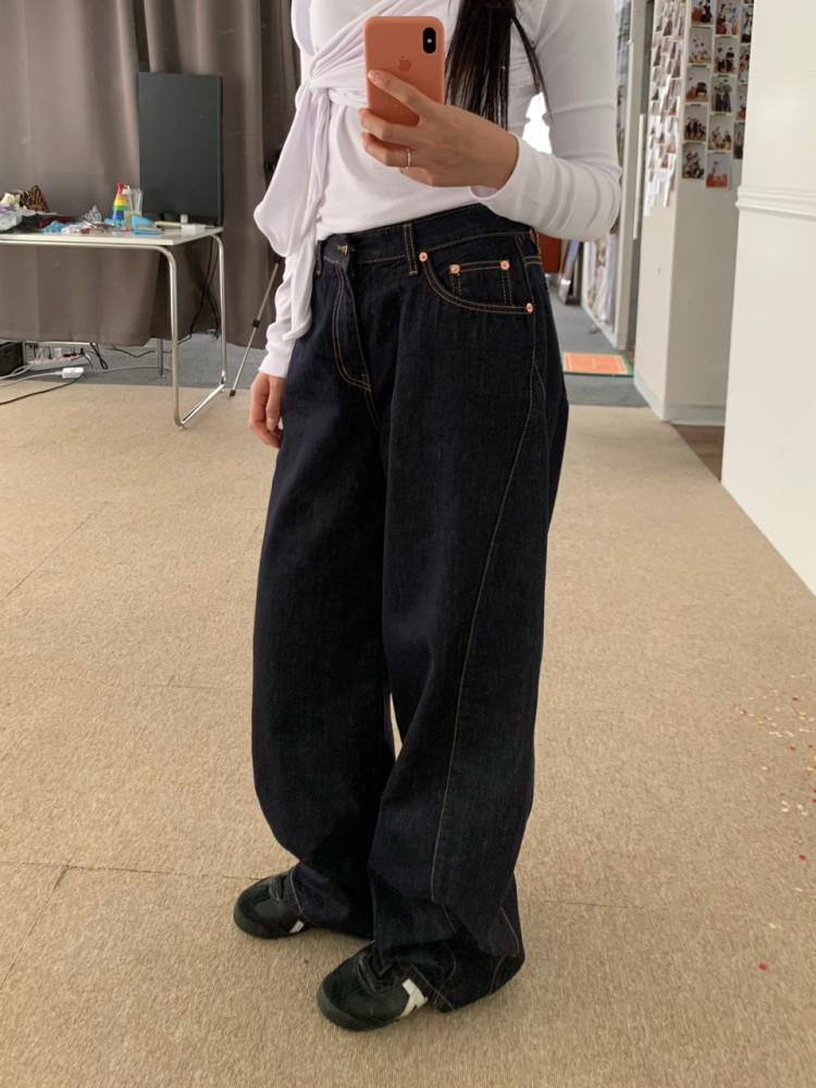 커브 라인 친정 와이드 논페이드 통청바지