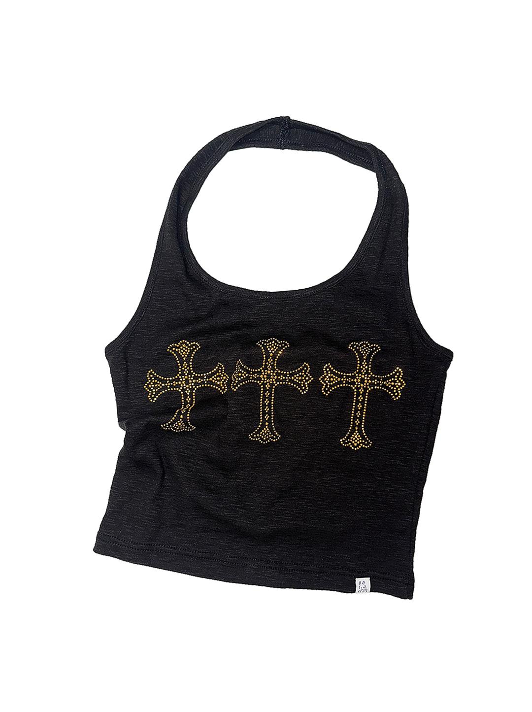 ROZE HALTERNECK TOP - BLACK