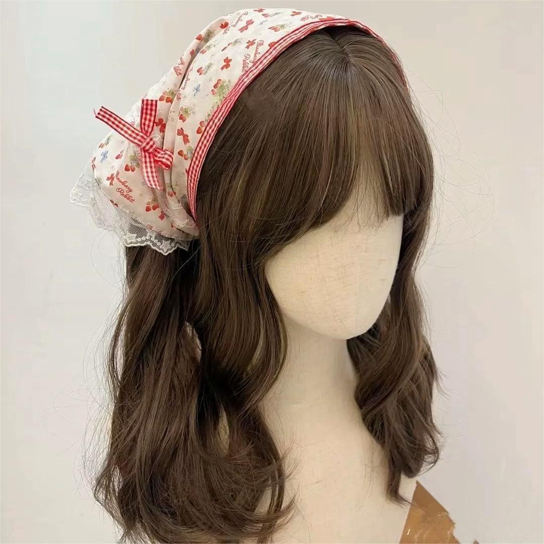 Sweet Colorful Floral Lace Ribbon Bowknot Hair Band Hair Scarf - Red cherry