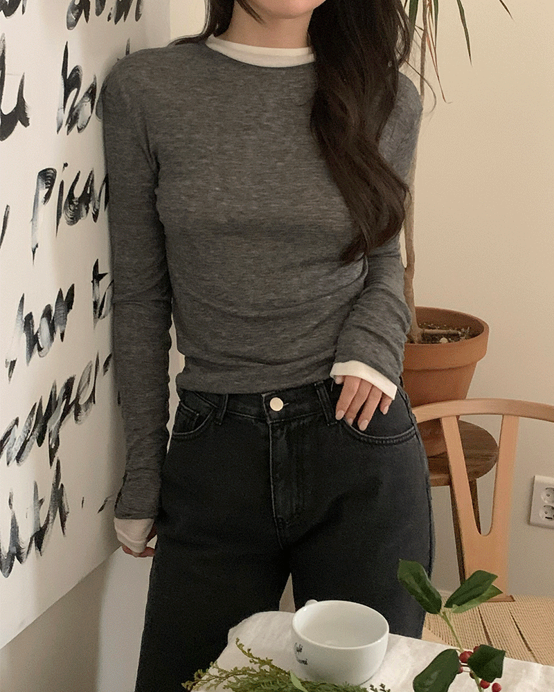 울 레이어드 긴팔 티셔츠