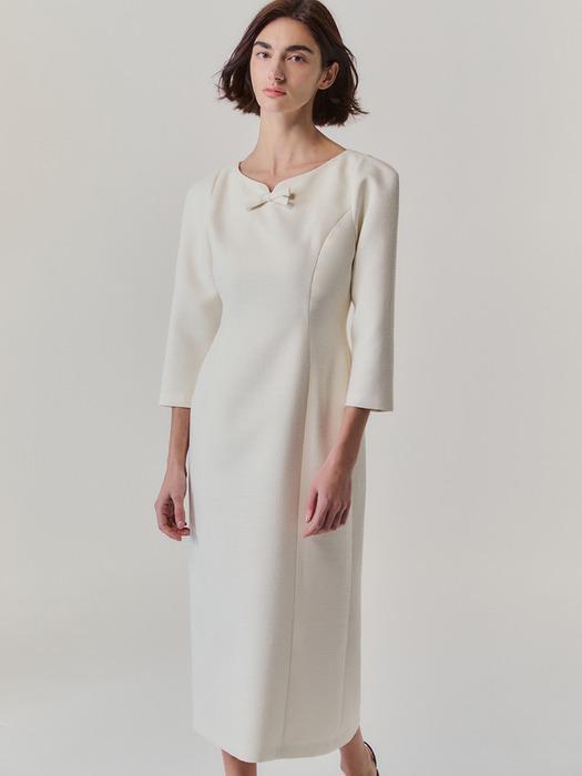 Bow Tweed Dress_Pearl Ivory