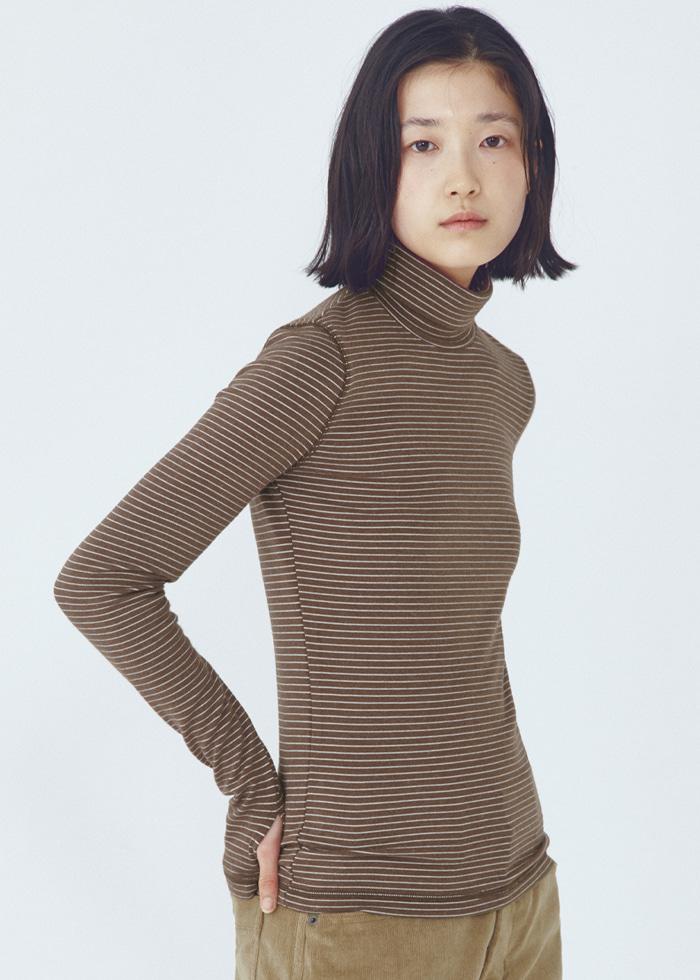 Every Day Angora Stripe Turtle-neck T-shirt_CTT395(Brown)