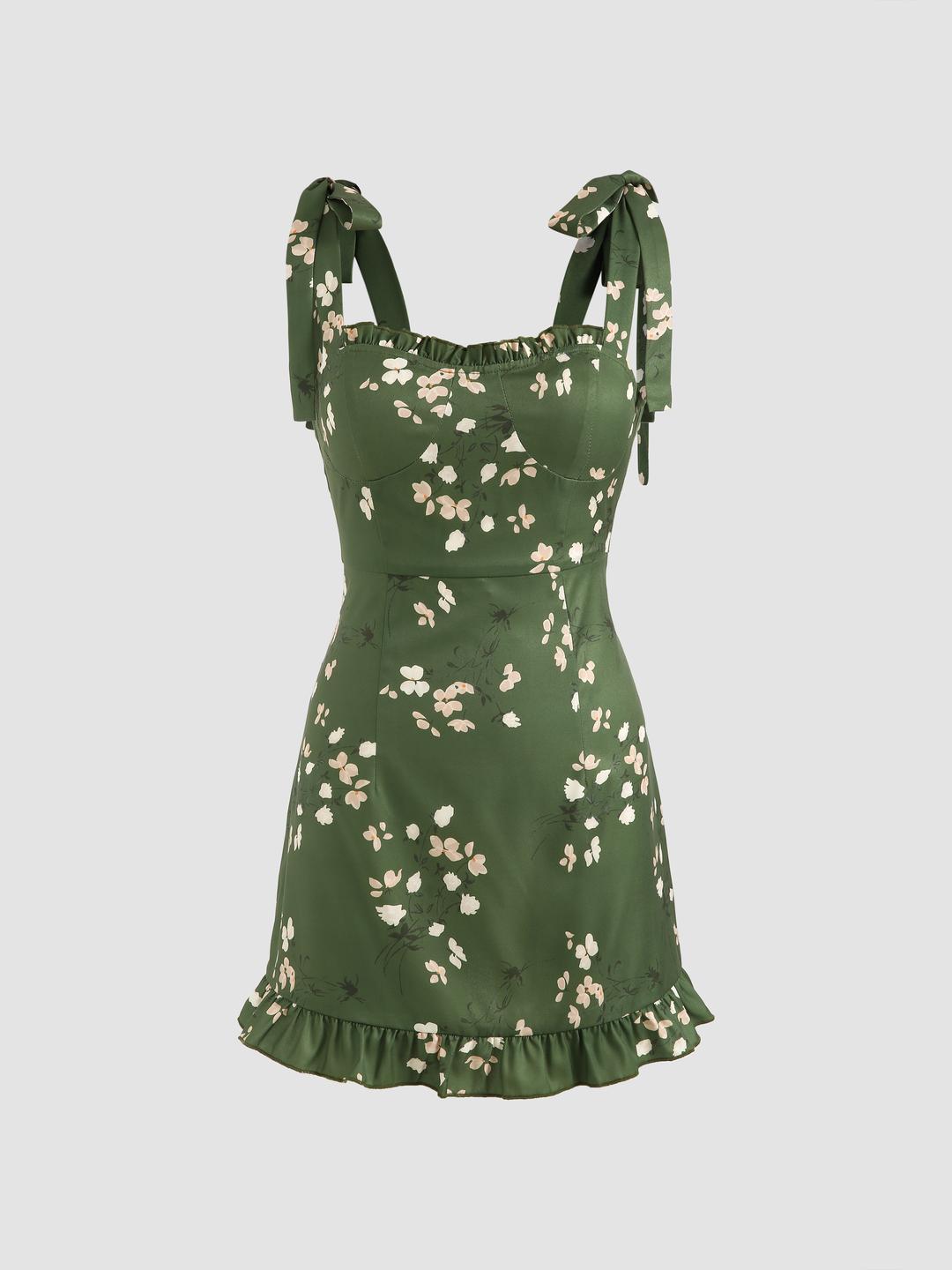 Floral Ruffle Tie Shoulder Mini Dress