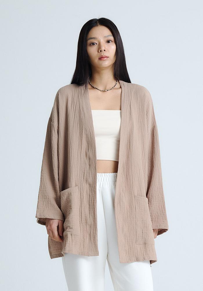Cotton Robe Cardigan - Beige,Black