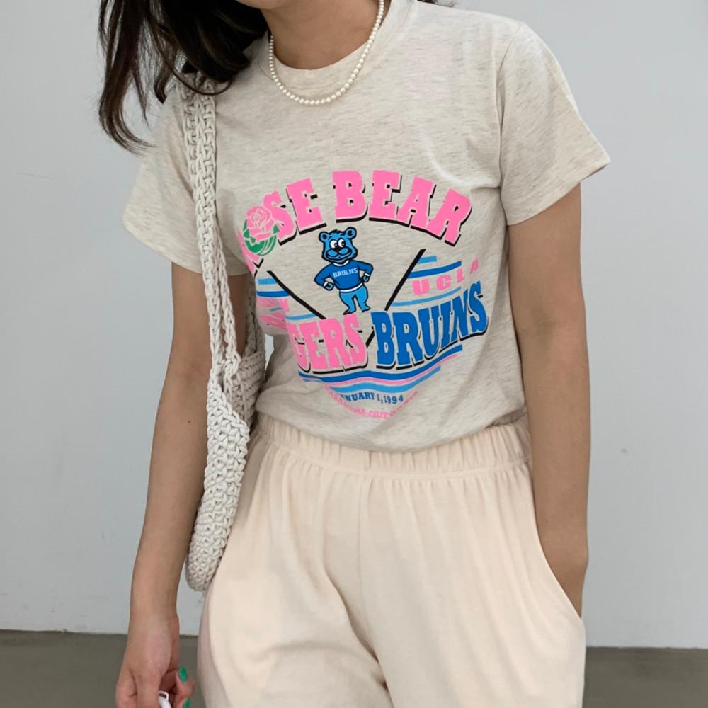 곰돌이반팔티 키치룩 핑크 레터링 티셔츠 4컬러