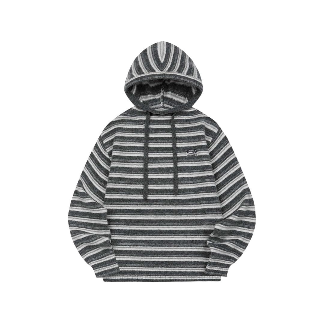 [10/16 예약발송] 스트라이프 터틀넥 벌룬핏 후드 니트 - GRAY