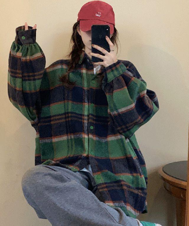 켈리 도톰 모직 체크 셔츠