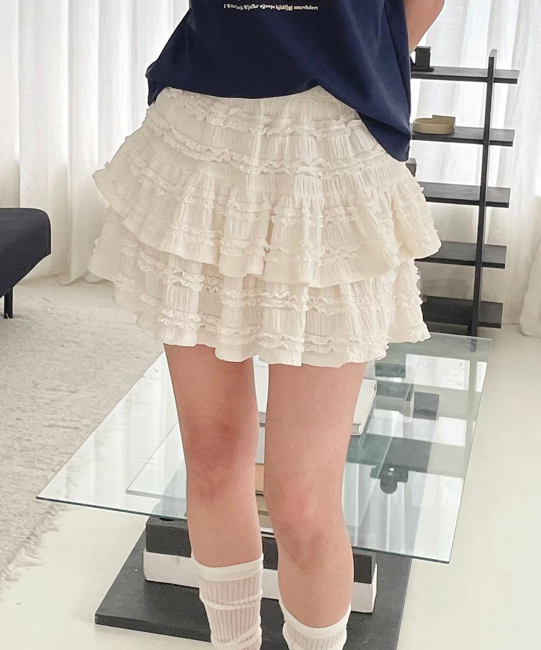 토마토스토어 [봄신상] 엔오 레이스 프릴 캉캉미니스커트