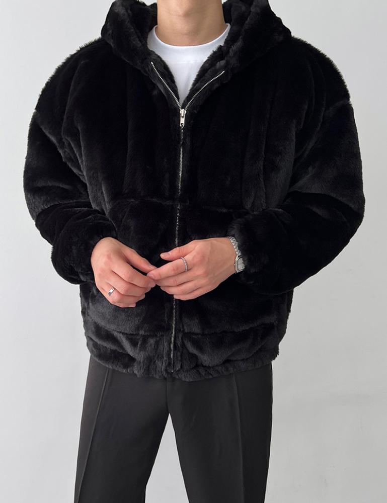 덴 부드러운 밍크 퍼 오버핏 후드 집업 _(6color)