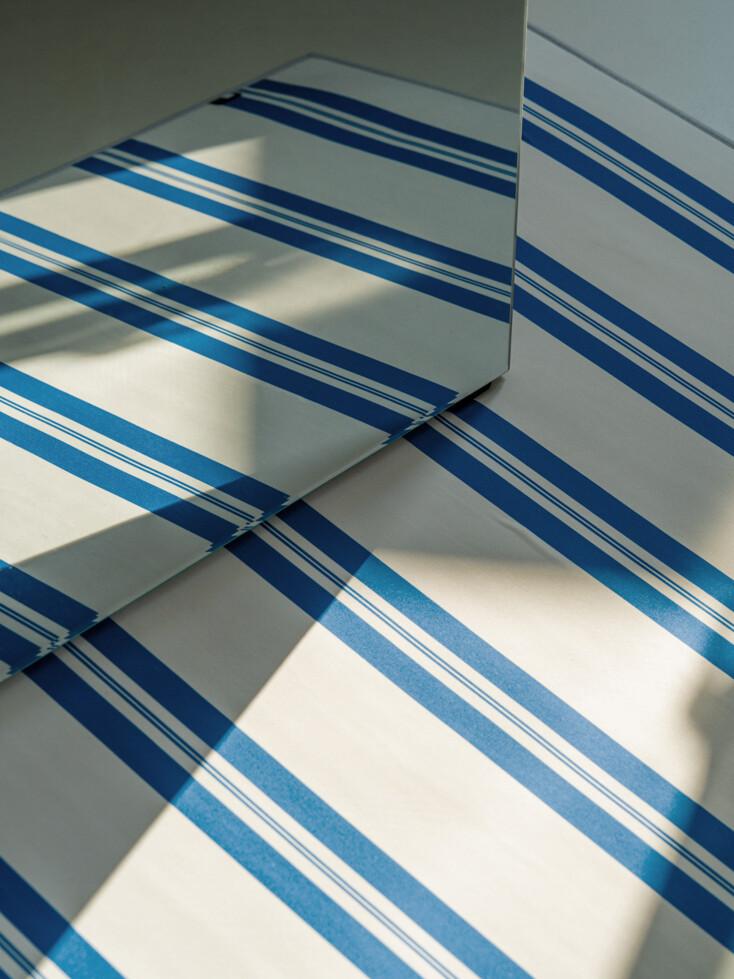 먼지없는 생활방수 스트라이프 러그 카페트 - 블루 L 150*200