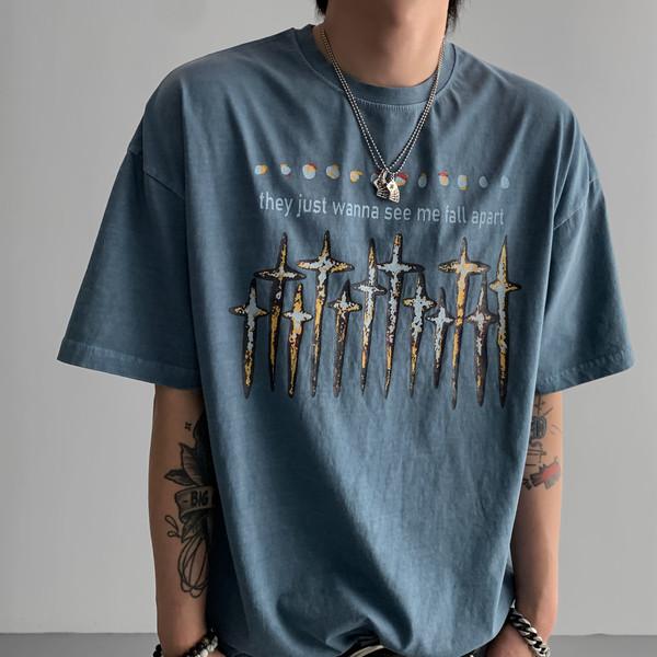 피그먼트 크로스 반팔 티셔츠 (4colors)