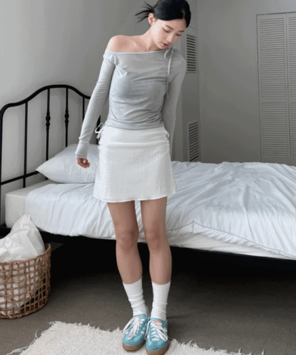 [발레코어/밴딩] 프리 셔링 리본 미니스커트