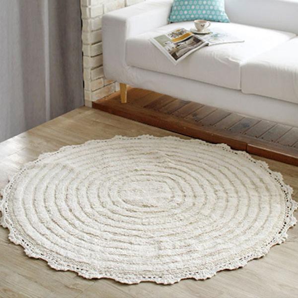 (인도) 크로젯 라운드 원형 러그 거실매트 (아이보리 3size 90/120/150cm)