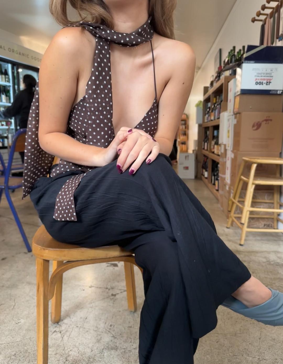 Michelangelo Polka Dot Top in Brown - Brown / L