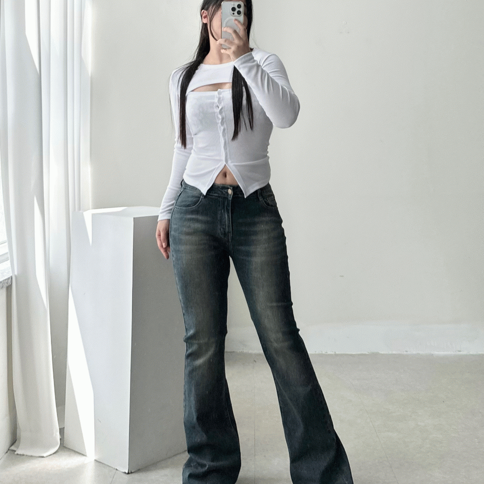 디유디 S~XL 722 로우웨스트 스판 부츠컷 청바지