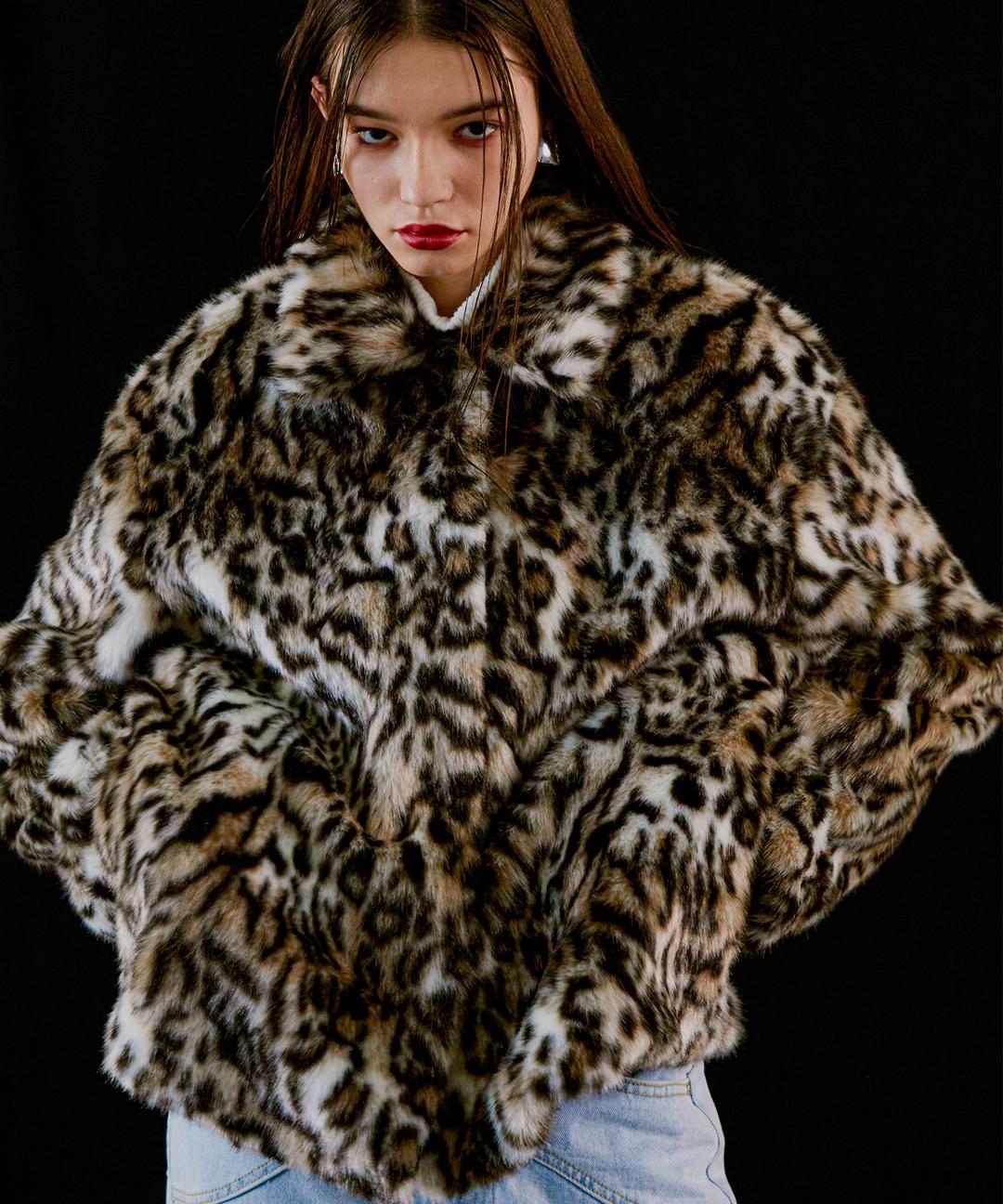 Leopard Eco Fur Winter Jacket (Black)(SoldOut)