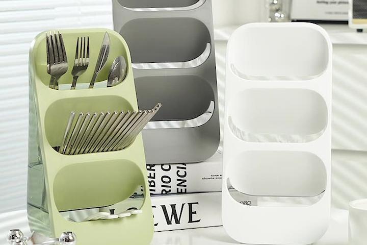 플라스틱 3구 물빠짐 수저통 조리도구 정리함