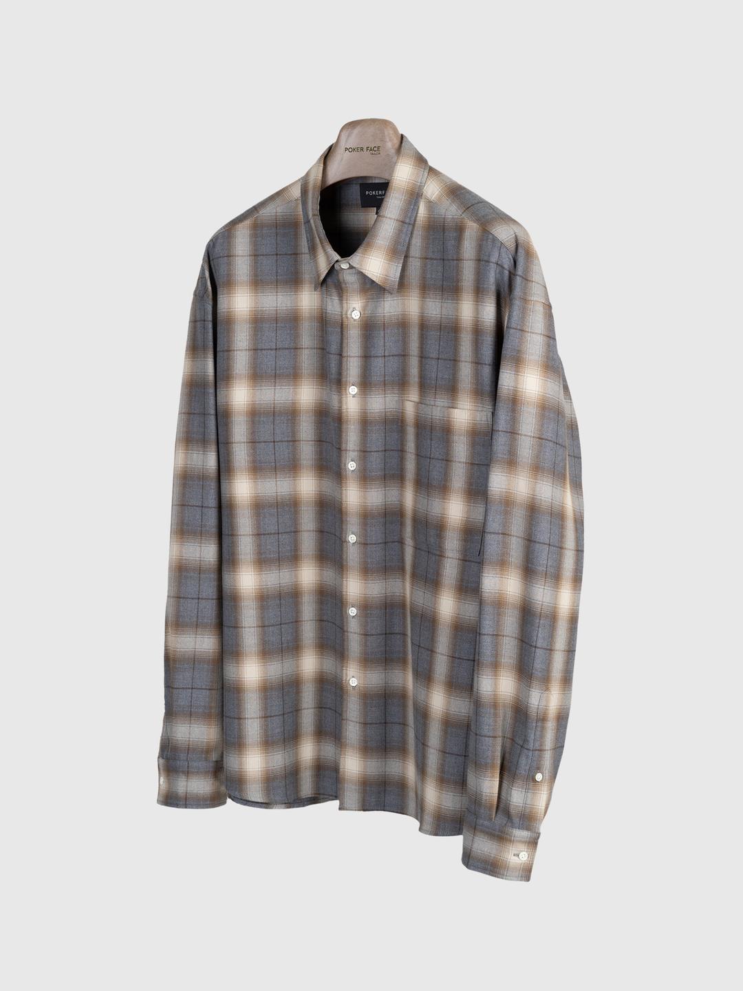 포커페이스 OMBRE CHECK SHIRTS GREY/BROWN (japan fabric