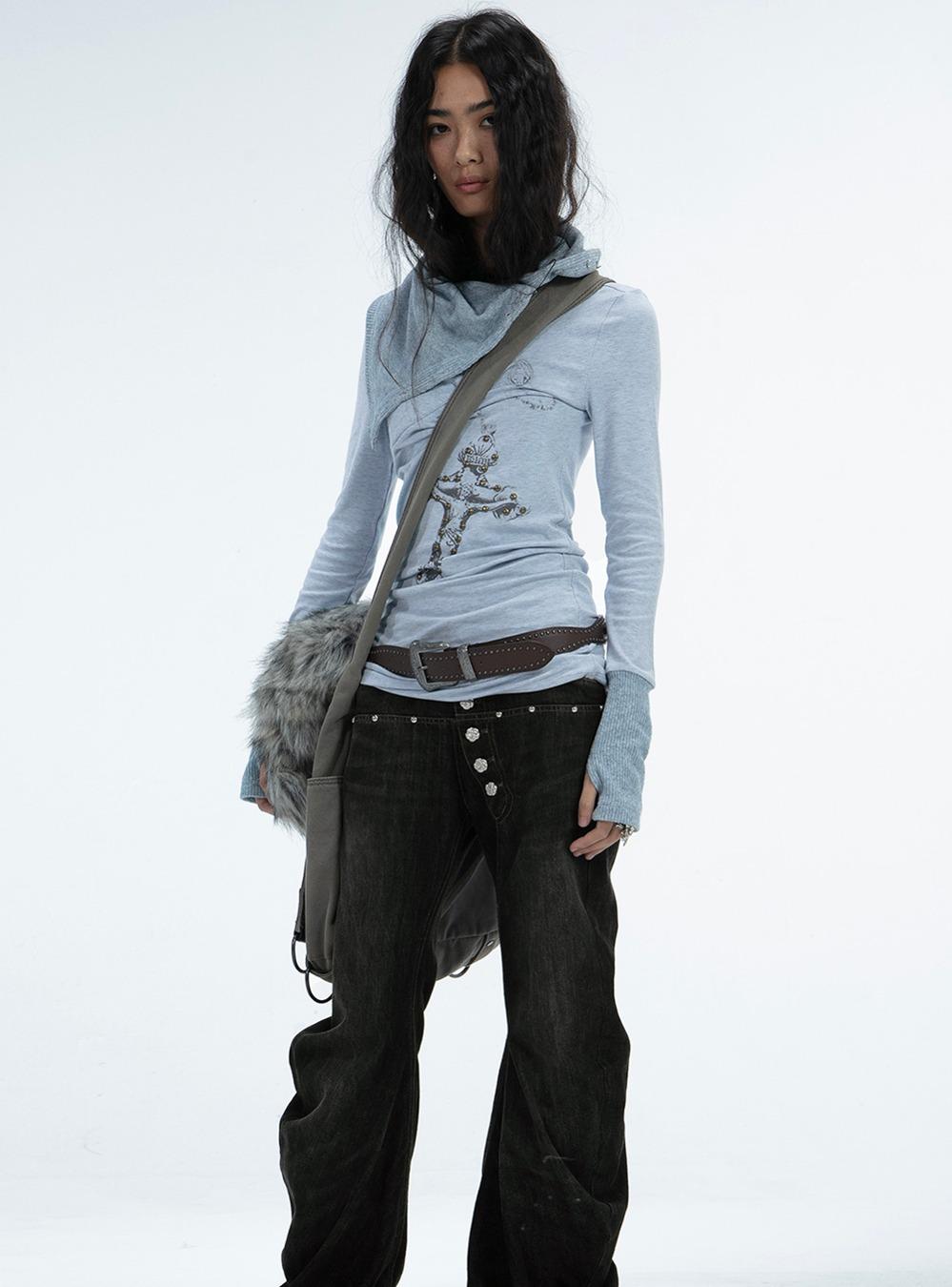 Two-Color Turtleneck Warmer Top