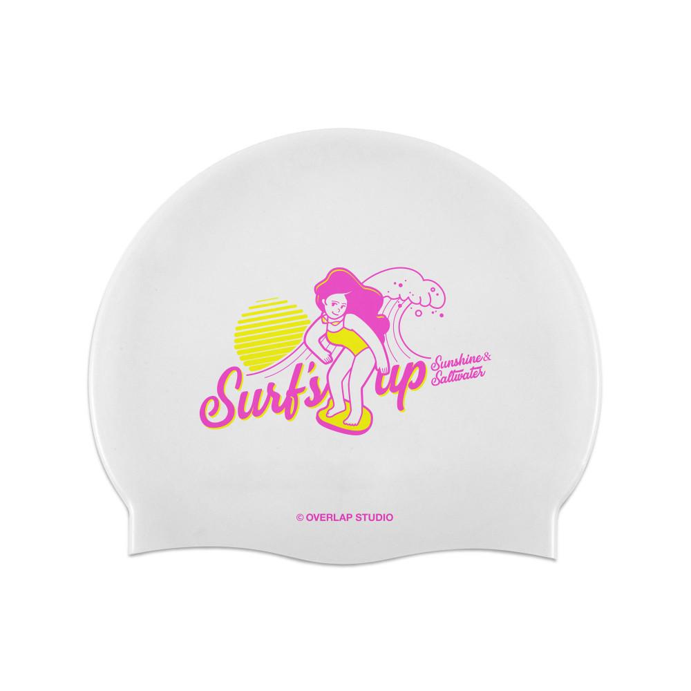 [오버랩] SURF'S UP 핑크 오버랩수모 실리콘 수영모자 제작수모 수영모