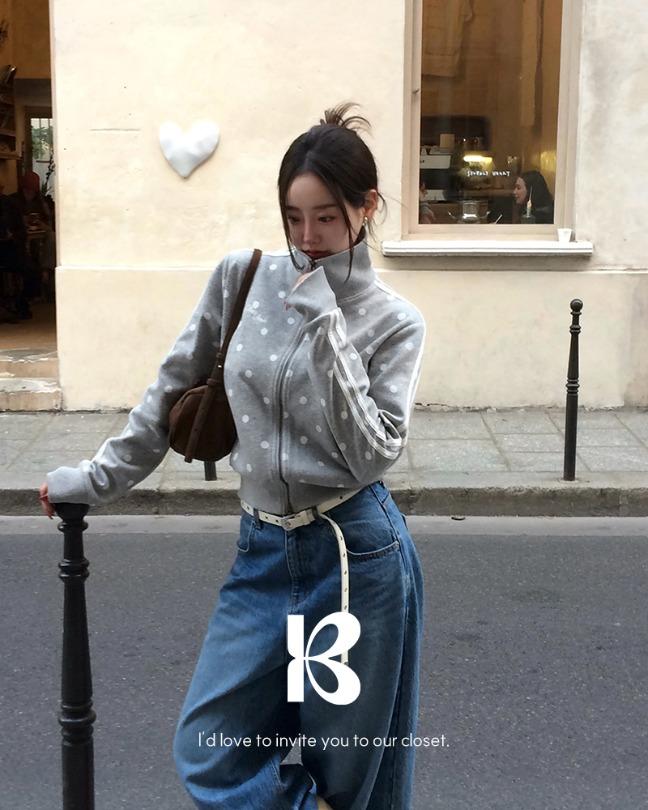 베이델리 [MADE/기모]키티 도트 트랙 투웨이 집업