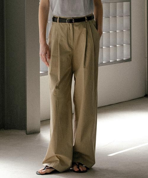 Two tuck belt point wide pants_Beige