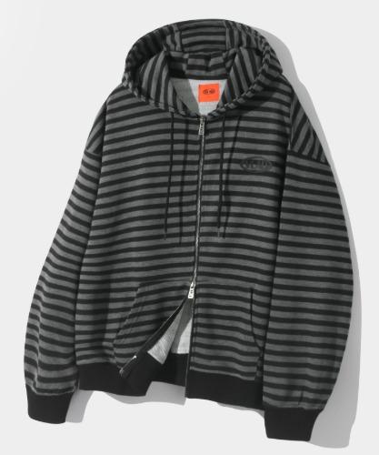 VLAD STRIPE LOGO HOODED ZIP-UP_BLACK&GRAY