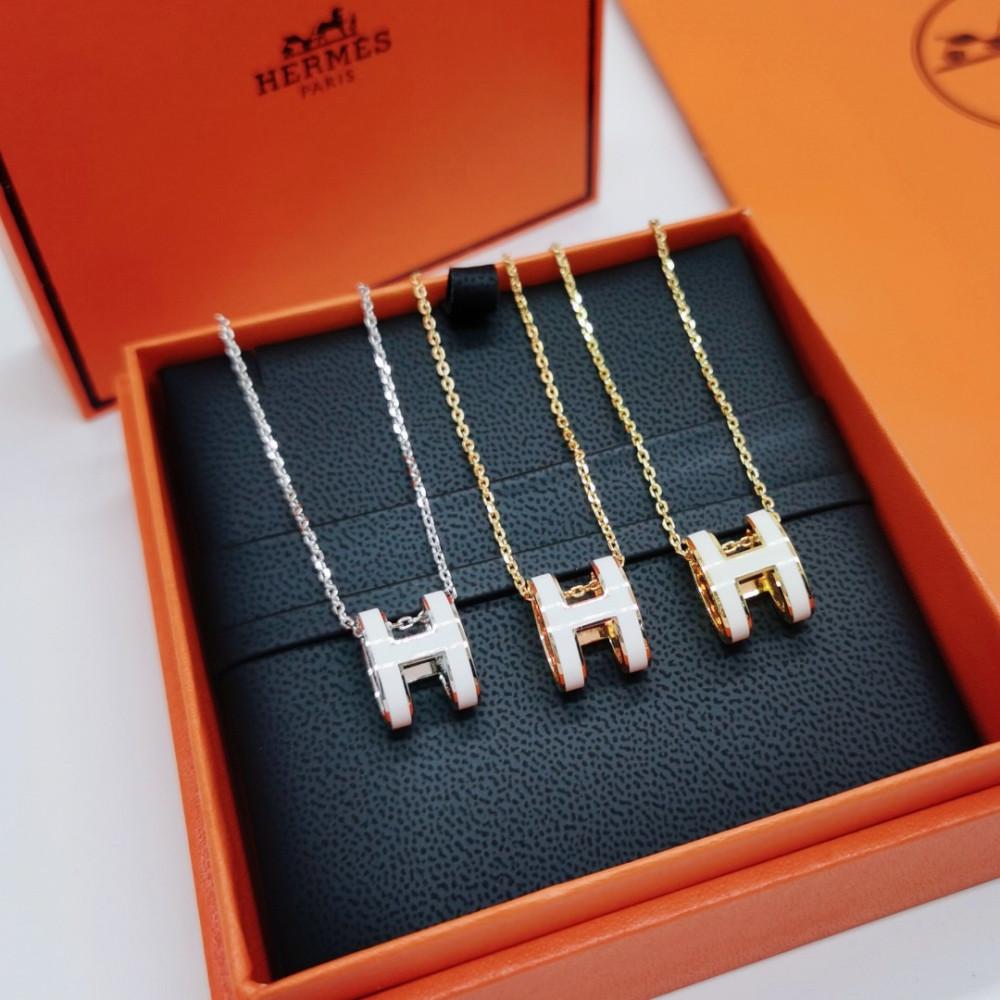 에르메스 팝아슈 H 목걸이 미니화이트 펜던트 네크리스