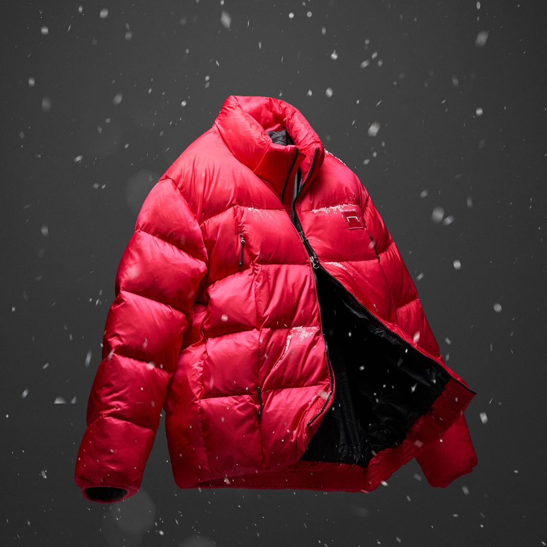 DETACHABLE HOODED PUFFER DOWN JACKET-RED