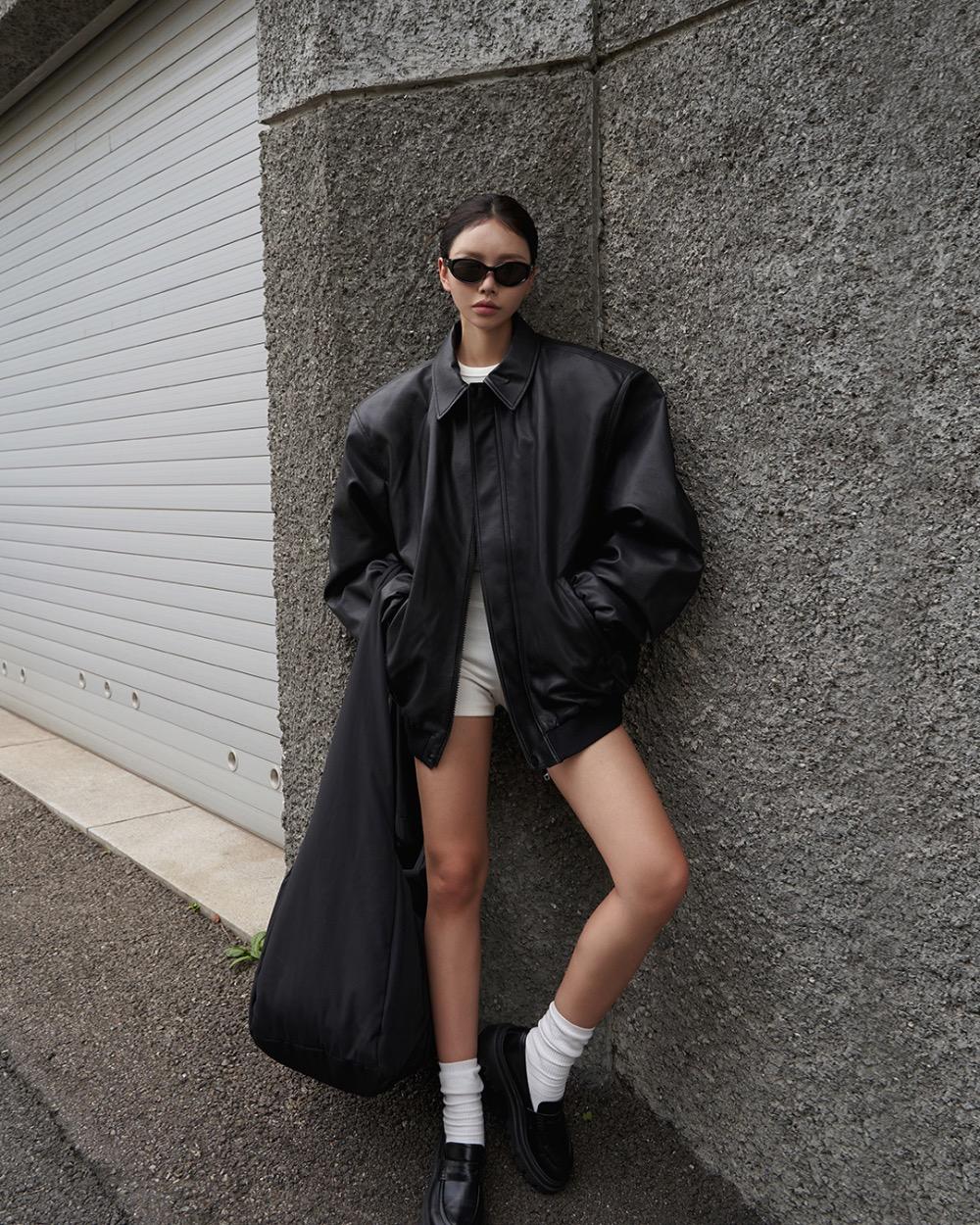 24FW langer basic faux leather jacket