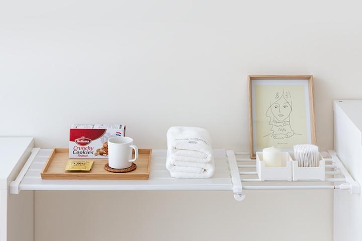 베란다 못없는 옷장 폭조절 압축봉선반 세탁실 압축선반